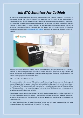 Job ETO Sanitizer For Cathlab