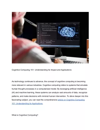 Cognitive Computing 101: Understanding Its Impact and Applications