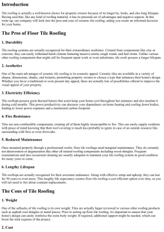 The Advantages and disadvantages of Ceramic Tile Roofing