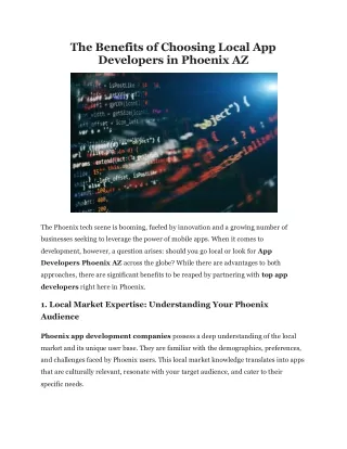 The Benefits of Choosing Local App Developers in Phoenix AZ
