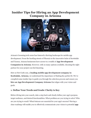 Insider Tips for Hiring an App Development Company in Arizona