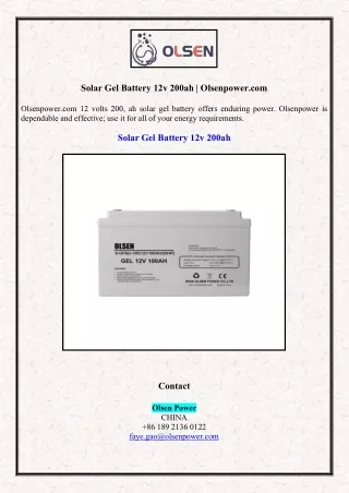 Solar Gel Battery 12v 200ah | Olsenpower.com