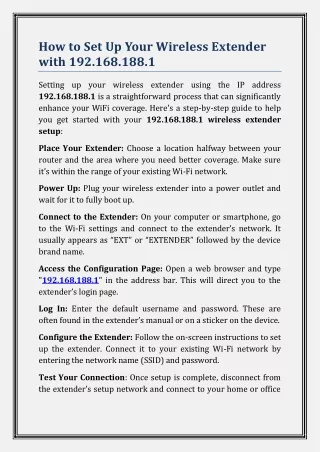 How to Set Up Your Wireless Extender with 192.168.188.1