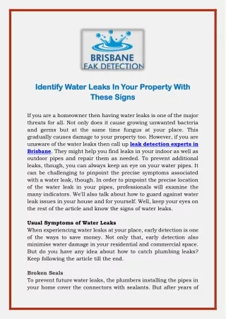 Identify Water Leaks In Your Property With These Signs