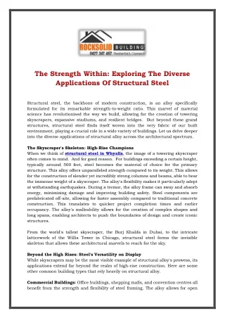 The Strength Within- Exploring The Diverse Applications Of Structural Steel