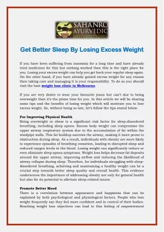 Get Better Sleep By Losing Excess Weight