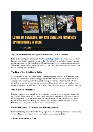Top Car DetTop Car Detailing Franchise Opportunities in India