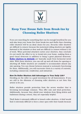 Keep Your House Safe from Break-Ins by Choosing Roller Shutters