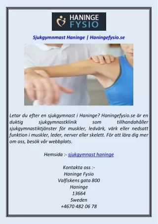 Sjukgymnmast Haninge Haningefysio.se