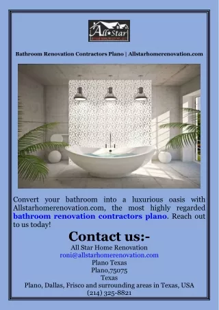 Bathroom Renovation Contractors Plano  Allstarhomerenovation.com