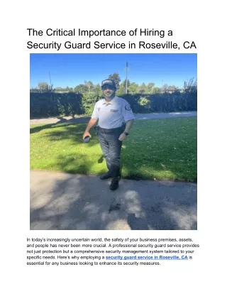 The Critical Importance of Hiring a Security Guard Service in Roseville, CA