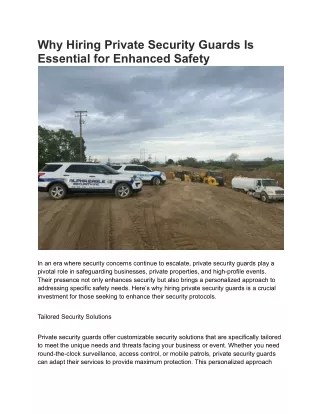 Why Hiring Private Security Guards Is Essential for Enhanced Safety