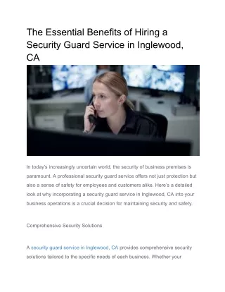 The Essential Benefits of Hiring a Security Guard Service in Inglewood, CAsecurity guard service in Inglewood, CA