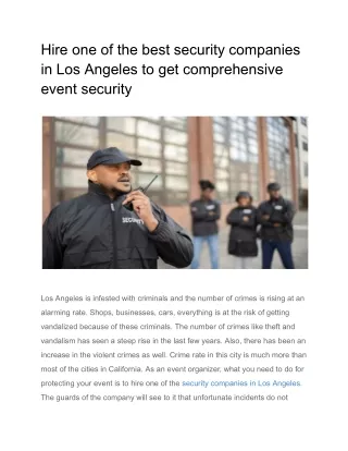 Hire one of the best security companies in Los Angeles to get comprehensive event security