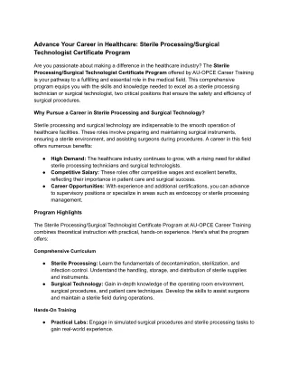 Advance Your Career in Healthcare- Sterile Processing_Surgical Technologist Certificate Program