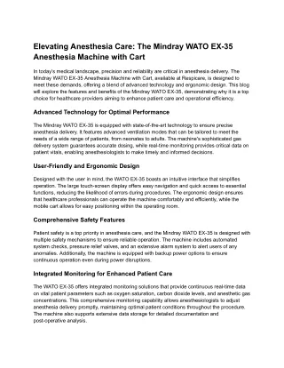 Elevating Anesthesia Care_ The Mindray WATO EX-35 Anesthesia Machine with Cart