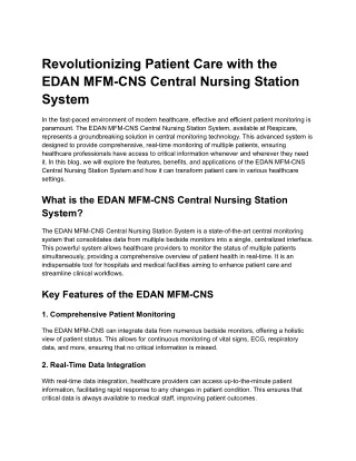 Revolutionizing Patient Care with the EDAN MFM-CNS Central Nursing Station System