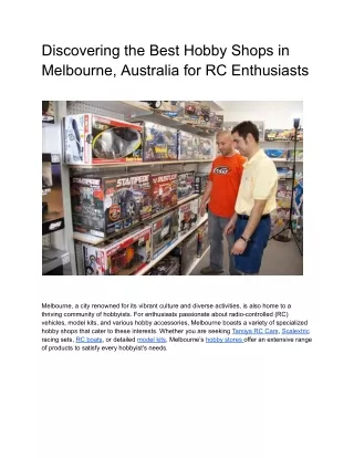 Discovering the Best Hobby Shops in Melbourne, Australia for RC Enthusiasts