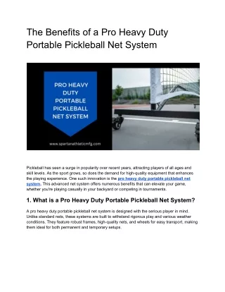 The Benefits of a Pro Heavy Duty Portable Pickleball Net System