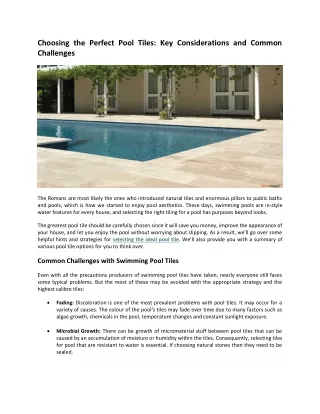 Choosing the Perfect Pool Tiles - Key Considerations and Common Challenges