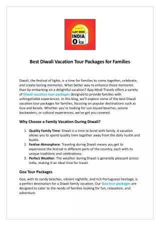 Best Diwali Vacation Tour Packages for Families
