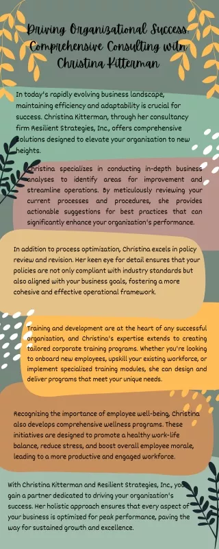 Driving Organizational Success: Comprehensive Consulting with Christina Kitterma