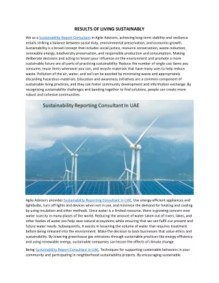 RESULTS OF LIVING SUSTAINABLY