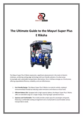 The Ultimate Guide to the Mayuri Super Plus E Riksha