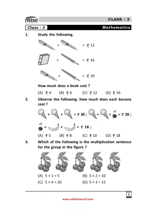 National Level Science Talent Search Examination (NSTSE) Class 3 Sample Paper