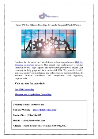 Expert IPO Due Diligence Consulting Services for Successful Public Offerings