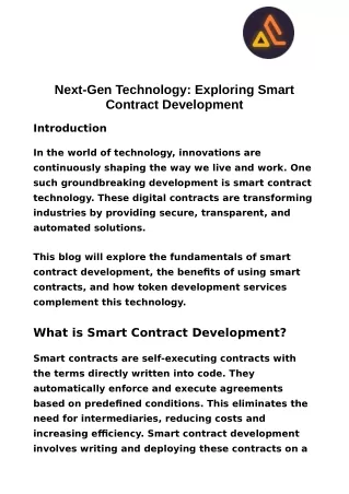 Next-Gen Technology: Exploring Smart Contract Development