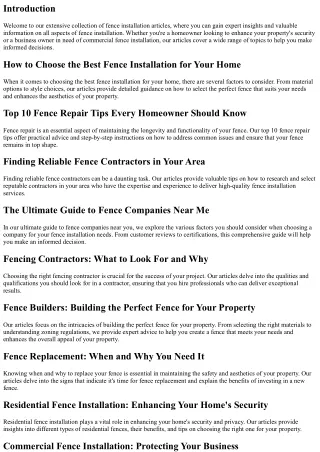Gain Expert Insights from Our Fence Installation Articles