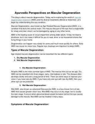 Ayurvedic Perspectives on Macular Degeneration