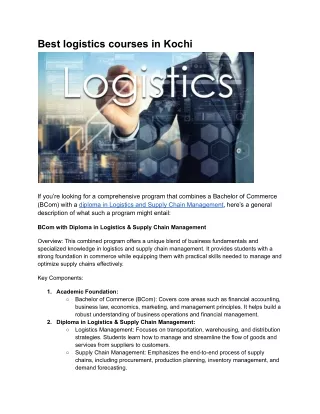 Best aviation and logistics courses in Kochi