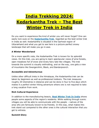 India Trekking 2024 Kedarkantha Trek – The Best Winter Trek in India