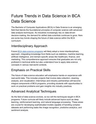 Future Trends in Data Science in BCA Data Science