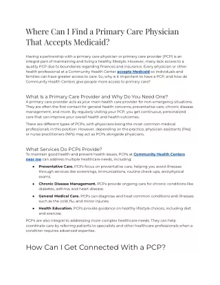 Where Can I Find a Primary Care Physician That Accepts Medicaid