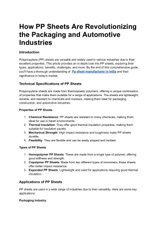 How PP Sheets Are Revolutionizing the Packaging and Automotive Industries