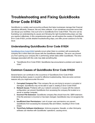 Troubleshooting and Fixing QuickBooks Error Code 81624