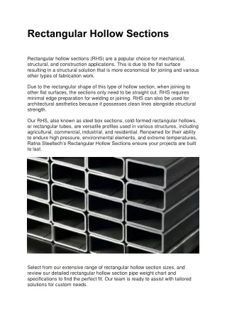 Rectangular Hollow Sections | Ratna Steeltech