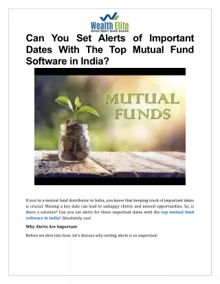 Can You Set Alerts of Important Dates With The Top Mutual Fund Software in India