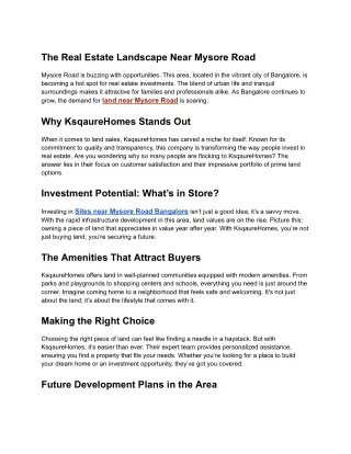 The Future of Real Estate Land Sales Near Mysore Road