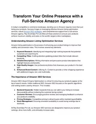 Transform Your Online Presence with a Full-Service Amazon Agency