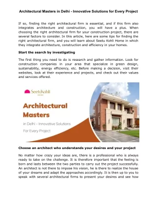 Architectural Masters in Delhi - Innovative Solutions for Every Project