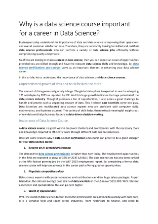 Why is a data science course important for career in Data Science