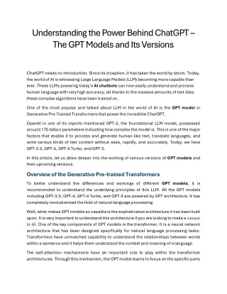 Understanding the Power Behind Chat GPT – The GPT Models and Its Versions