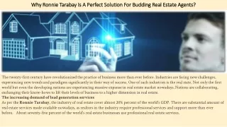 Why Ronnie Tarabay Is A Perfect Solution For Budding Real Estate Agents