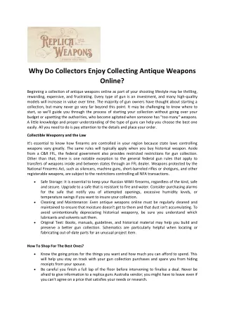 Why Do Collectors Enjoy Collecting Antique Weapons Online - Copy