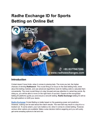 Radhe Exchange ID for Sports Betting on Online Bet