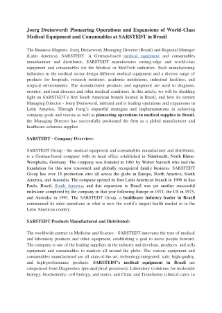 Joerg Dreisewerd Pioneering Operations and Expansions of World-Class Medical Equipment and Consumables at SARSTEDT in Br